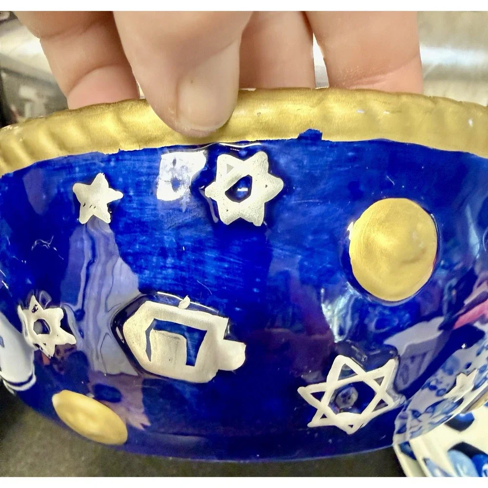 Rare Hanukkah Judaica Serving Set Crate Barrel Dreidel Star of David Menorah